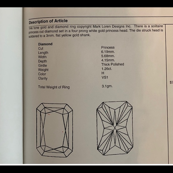 Beautiful Princess Cut Diamond Ring ......$7,000 - Picture 6 of 6